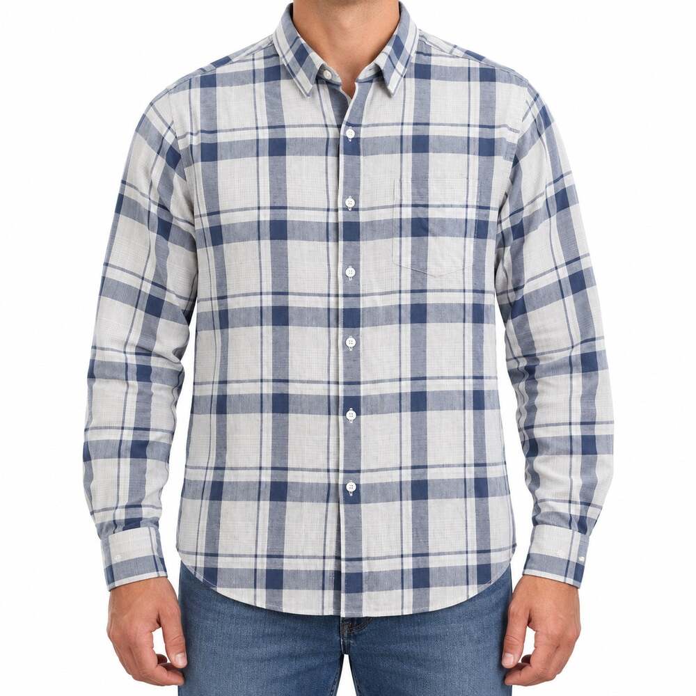 Bonobos Shirt Mens Large Blue Plaid Cotton Twill Slim Fit Long Sleeve Button-Up